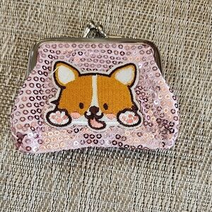 Hand Crafted Pink Sequin Dog Kiss Lock Coin Purse